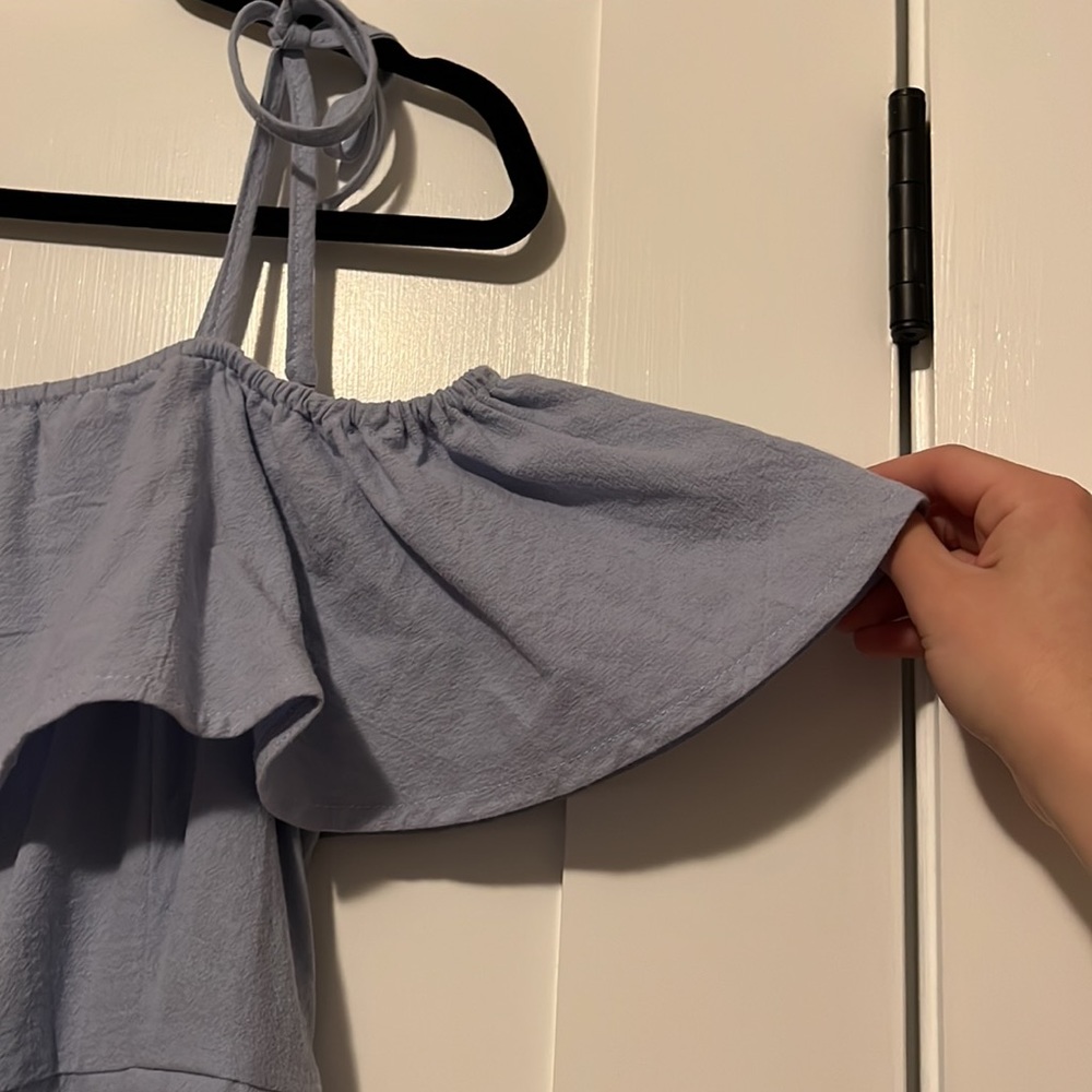 Blue Off the Shoulder Romper